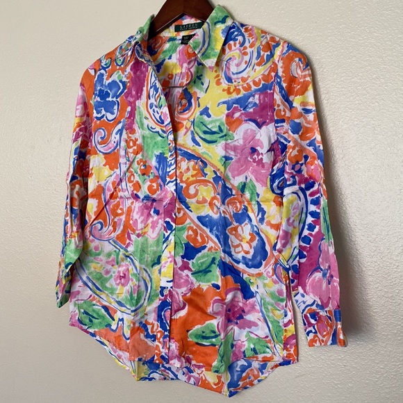 LAUREN RALPH LAUREN | watercolor floral print button down shirt - Picture 2 of 8